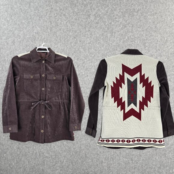 Cruel Shirt Womens Button Top Aztec Brown Corduroy Western Rodeo Cowgirl NWT - Picture 1 of 11
